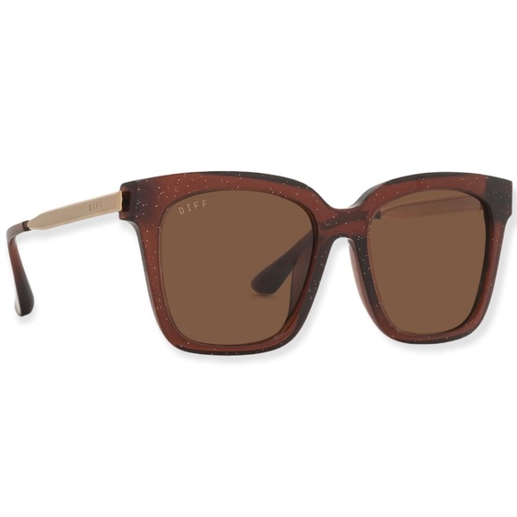 DIFF Bella Sunglasses Festive Chestnut Frames Brown Lens Sparkle Square Sunnies - Picture 2 of 6